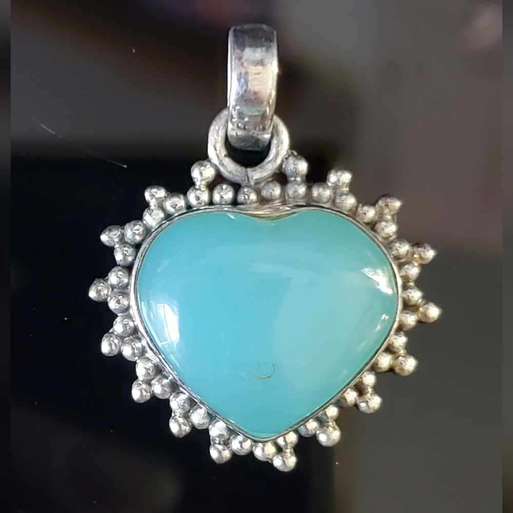 Sterling silver and aqua blue onyx heart pendant new